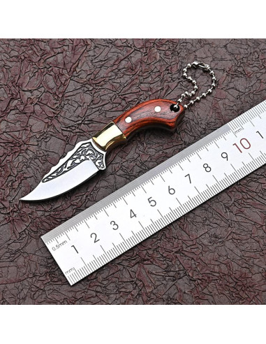 Cuchillo de hoja fija mini SZHOWORLD con funda de cuero 8.5 cm