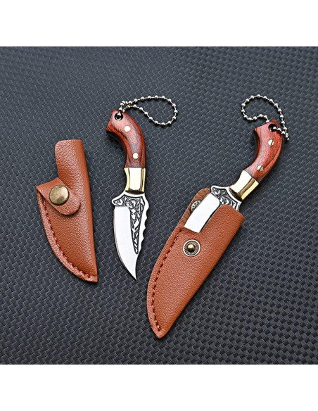 Cuchillo de hoja fija mini SZHOWORLD con funda de cuero 8.5 cm Cuchillo de hoja fija mini SZHOWORLD con funda de cuero 8.5 cm