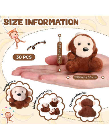 30 Mini Monos de Peluche Shappy para Fiesta y Decoración