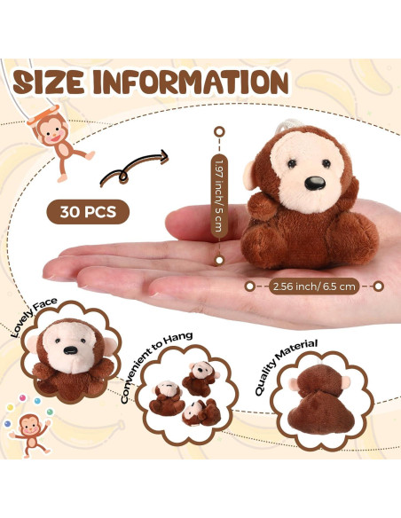 30 Mini Monos de Peluche Shappy para Fiesta y Decoración