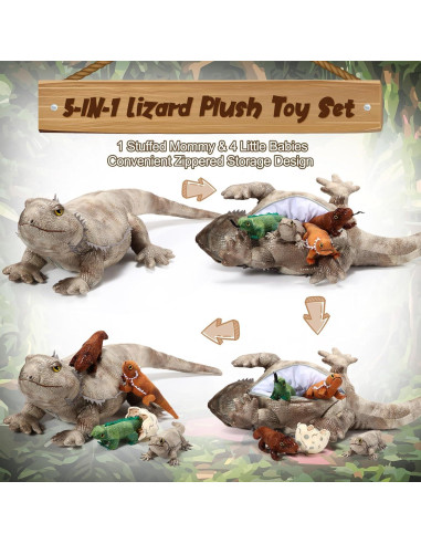 Lenwen Juguetes de Peluche Dragón Barbudo 5 Piezas 66 cm