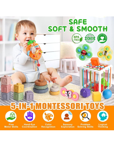 Juego de Juguetes Montessori 5 en 1 Vinlon para Bebés 6+ meses