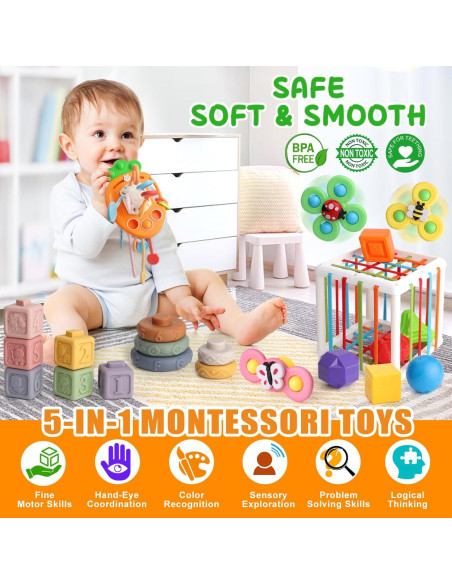 Juego de Juguetes Montessori 5 en 1 Vinlon para Bebés 6+ meses