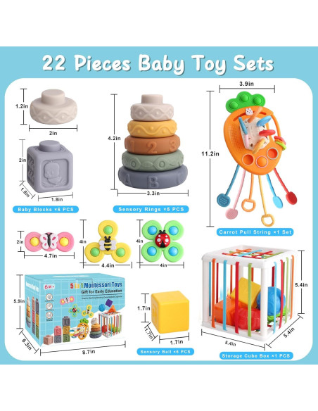 Juego de Juguetes Montessori 5 en 1 Vinlon para Bebés 6+ meses
