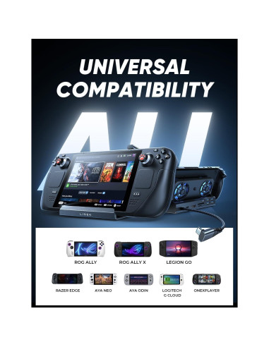 Estación de Acoplamiento LISEN para ASUS ROG ALLY X y Steam Deck 4K