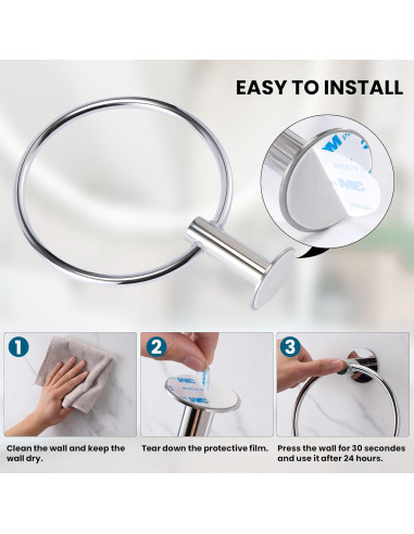 Anillo de Toalla Autoadhesivo UHEY HOME Plata Paquete de 2