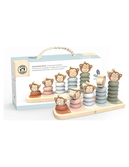 Apilador Familiar Speedy Monkey Kids - 5 Monos de Madera, Pintura No Tóxica, Juguete Educativo