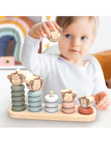 Apilador Familiar Speedy Monkey Kids - 5 Monos de Madera, Pintura No Tóxica, Juguete Educativo