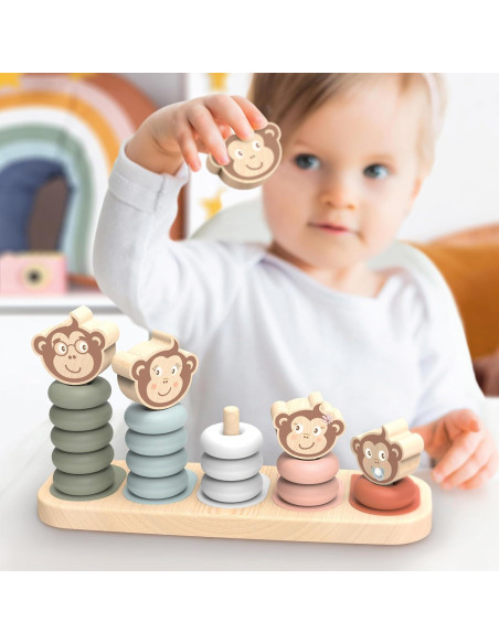 Apilador Familiar Speedy Monkey Kids - 5 Monos de Madera, Pintura No Tóxica, Juguete Educativo