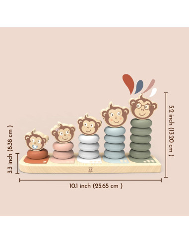 Apilador Familiar Speedy Monkey Kids - 5 Monos de Madera, Pintura No Tóxica, Juguete Educativo