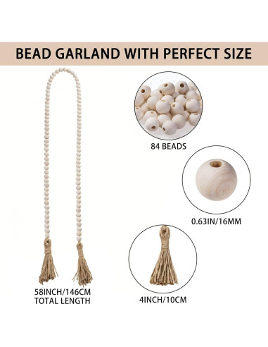 Cuerda de cuentas de madera natural GRBAMBI 147cm con borla