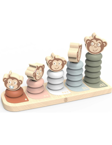 Apilador Familiar Speedy Monkey Kids - 5 Monos de Madera, Pintura No Tóxica, Juguete Educativo