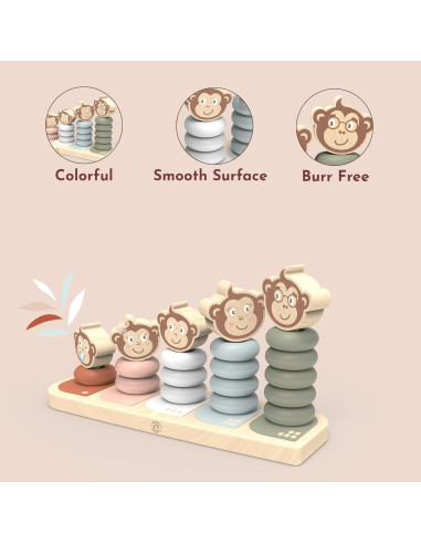 Apilador Familiar Speedy Monkey Kids - 5 Monos de Madera, Pintura No Tóxica, Juguete Educativo