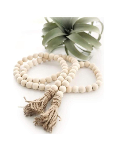 Cuerda de cuentas de madera natural GRBAMBI 147cm con borla