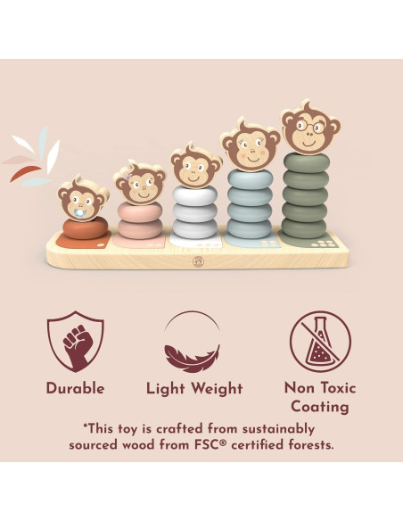 Apilador Familiar Speedy Monkey Kids - 5 Monos de Madera, Pintura No Tóxica, Juguete Educativo