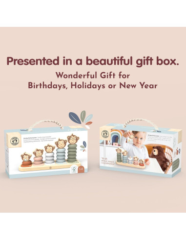 Apilador Familiar Speedy Monkey Kids - 5 Monos de Madera, Pintura No Tóxica, Juguete Educativo