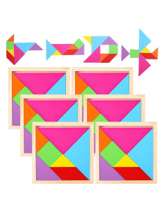 Conjunto de Rompecabezas Tangram de Madera Meooeck 6 Piezas