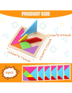 Conjunto de Rompecabezas Tangram de Madera Meooeck 6 Piezas 2