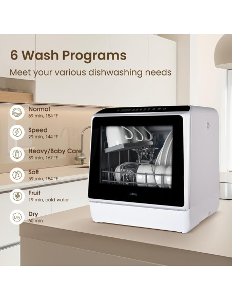 HAVA Lavavajillas de Encimera TDQR 6 Programas 5L Portátil