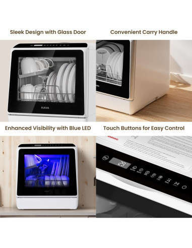 HAVA Lavavajillas de Encimera TDQR 6 Programas 5L Portátil