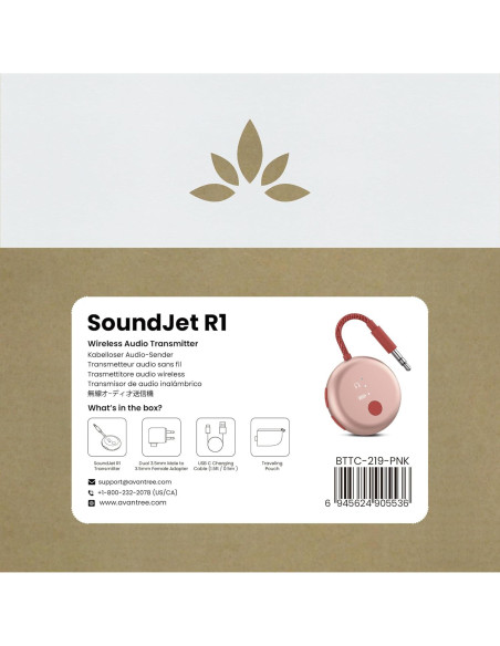 Adaptador Bluetooth Avantree SoundJet R1 Rosa, aptX, 20H Batería