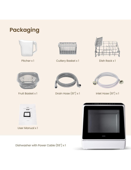 HAVA Lavavajillas de Encimera TDQR 6 Programas 5L Portátil