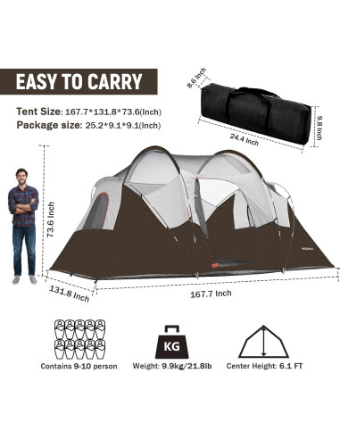 Carpa de Camping HIKERGARDEN para 10 Personas - Impermeable