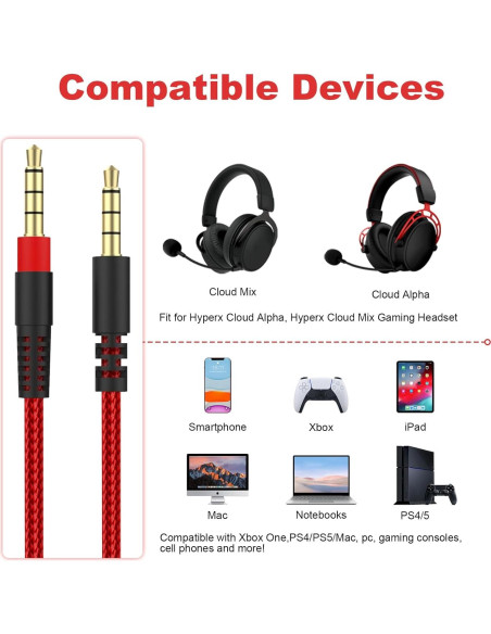 Cable de audio 3.5mm Hizsoaor para auriculares Kingston HyperX