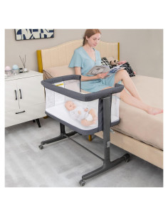 Cuna 3 en 1 INFANS Plegable con Colchón y Ruedas - Gris Oscuro