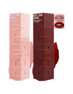 Lápiz Labial Líquido Mate 2Pcs - Rosa Nude y Rojo Vino