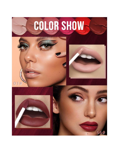 Lápiz Labial Líquido Mate 2Pcs - Rosa Nude y Rojo Vino