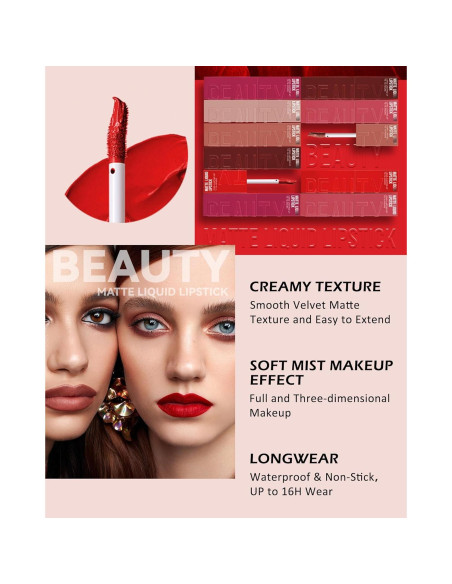 Lápiz Labial Líquido Mate 2Pcs - Rosa Nude y Rojo Vino