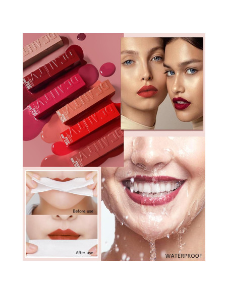 Lápiz Labial Líquido Mate 2Pcs - Rosa Nude y Rojo Vino