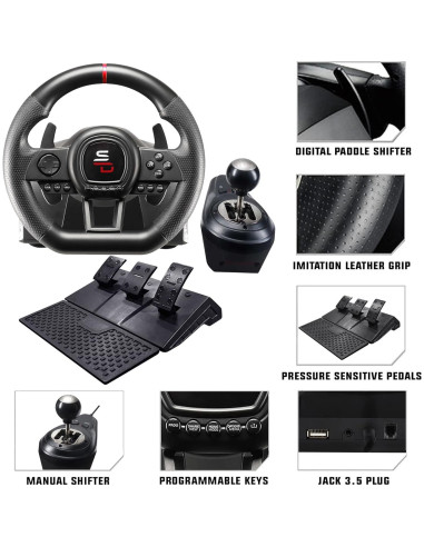 Volante Subsonic GS650-X con palanca y 3 pedales para consolas