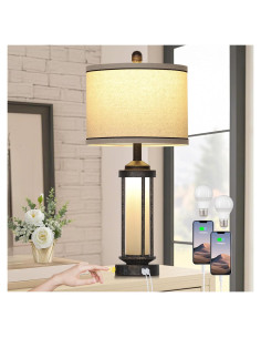 Lámpara de Mesa Industrial LOLIKIT Bronce con Carga USB y LED