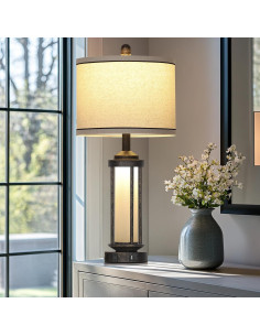 Lámpara de Mesa Industrial LOLIKIT Bronce con Carga USB y LED 2