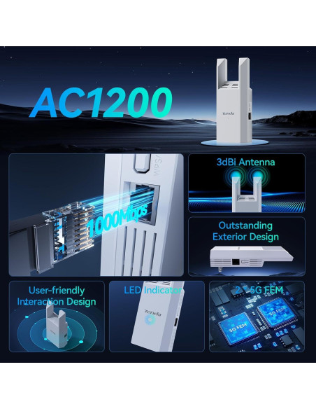 Extensor de Rango WiFi Tenda A18Pro AC1200 Doble Banda 1167Mbps