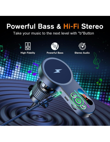 Transmisor FM Bluetooth 5.3 Magift A30 Plus con Carga Inalámbrica