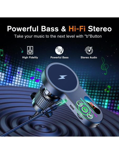 Transmisor FM Bluetooth 5.3 Magift A30 Plus con Carga Inalámbrica