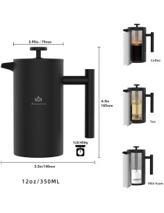Cafetera Prensa Francesa Miscedence 12oz Acero Inoxidable 2