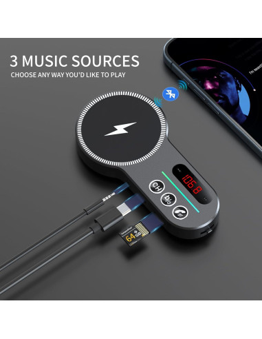 Transmisor FM Bluetooth 5.3 Magift A30 Plus con Carga Inalámbrica
