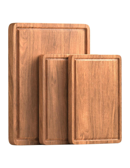 Juego de 3 tablas de cortar de madera acacia X-PREK con canal
