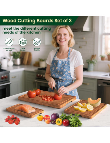 Juego de 3 tablas de cortar de madera acacia X-PREK con canal