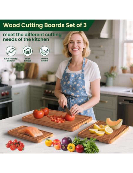 Juego de 3 tablas de cortar de madera acacia X-PREK con canal