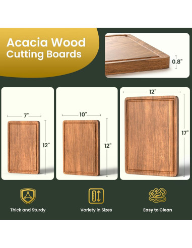 Juego de 3 tablas de cortar de madera acacia X-PREK con canal