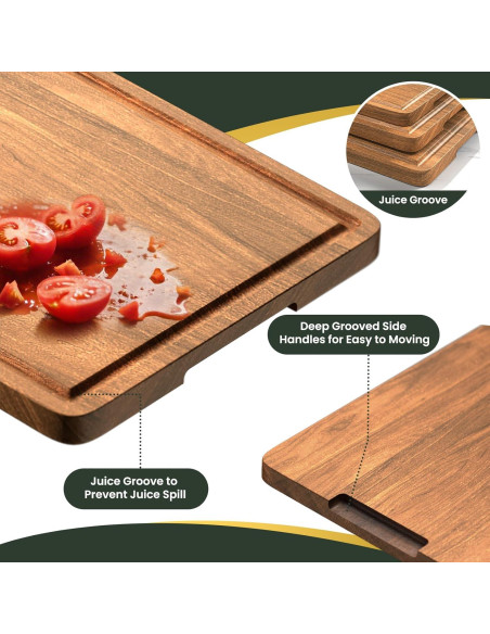 Juego de 3 tablas de cortar de madera acacia X-PREK con canal