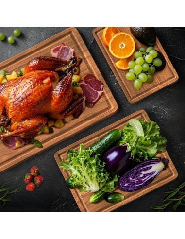 Juego de 3 tablas de cortar de madera acacia X-PREK con canal