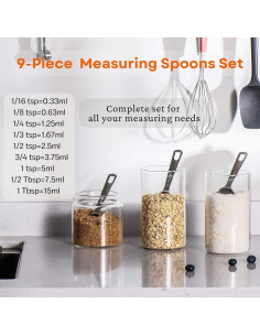 Juego de Cucharas Medidoras 9 Piezas YUNNKEEY Acero Inoxidable 2