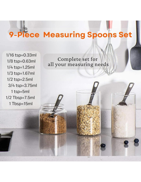 Juego de Cucharas Medidoras 9 Piezas YUNNKEEY Acero Inoxidable