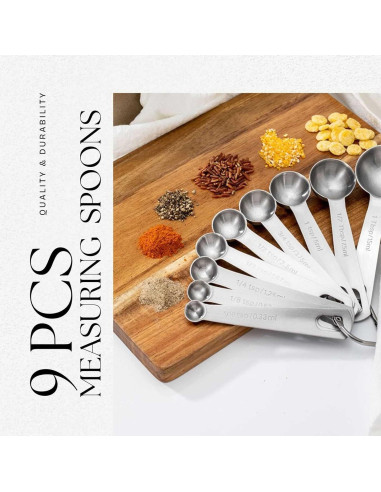 Juego de Cucharas Medidoras 9 Piezas YUNNKEEY Acero Inoxidable